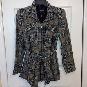 Ruffled Plaid Coat with Belt